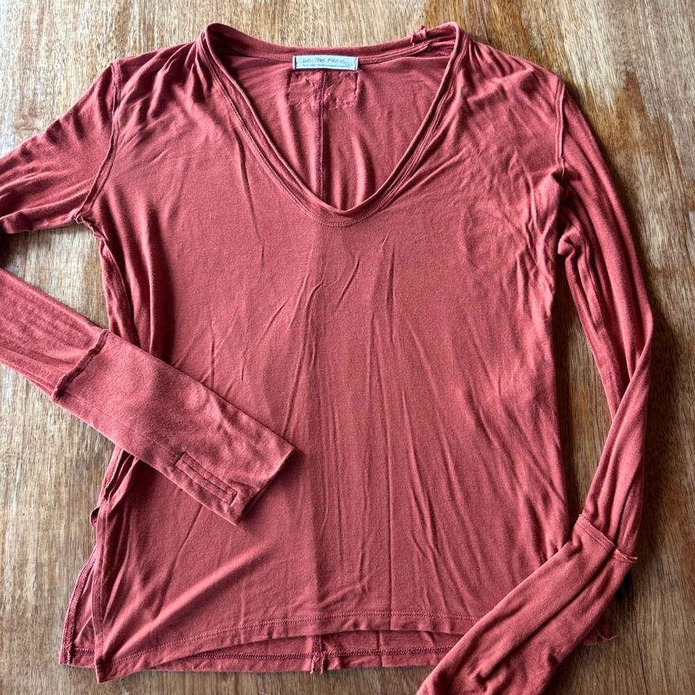 We The Free Long Sleeve V-Neck Top in Rust